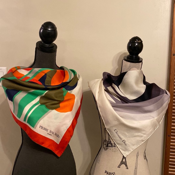 Dior Accessories - Christian Dior & Pierre Balmain square silk scarfs lot